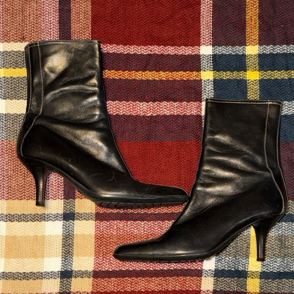 Coach Black Leather Mid-Heel Booties